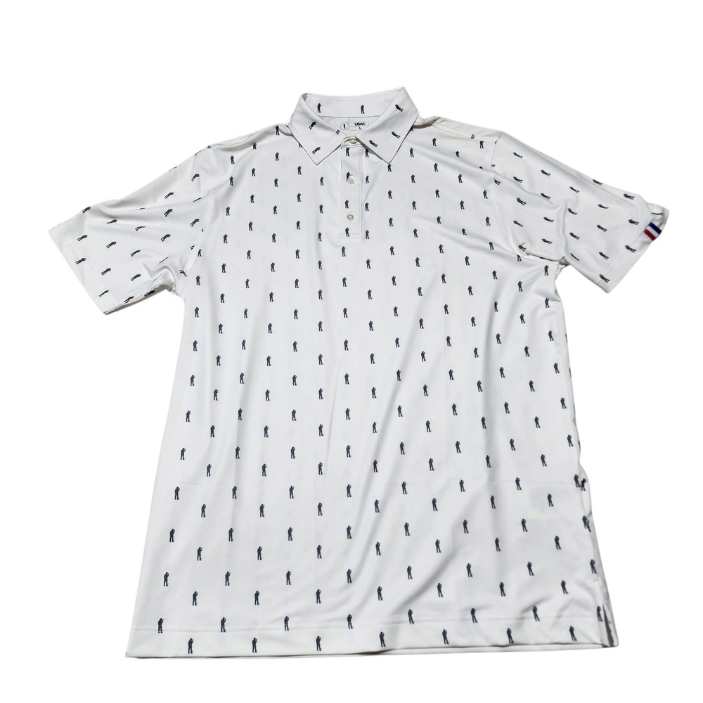 USAG Golf Polo Shirt Golfer Print Athletic Fit Short Sleeve White Large - Picture 2 of 7